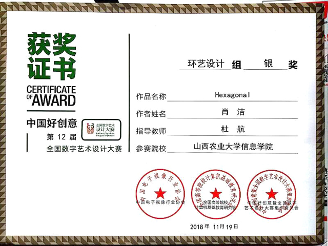【竞赛成果】我院环境设计专业师生荣获2018第十二届全国数字艺术设计大赛银奖